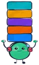 An overloaded character holding up a stack of projects.